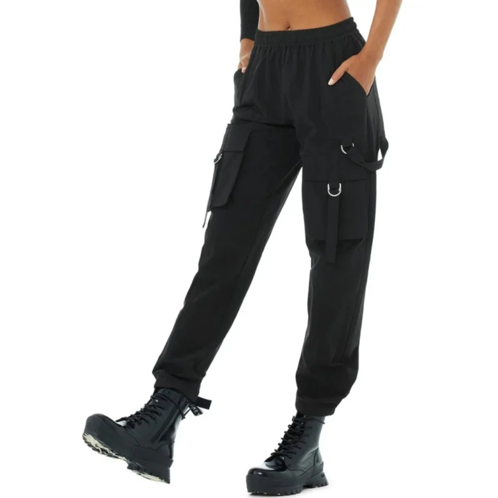 Alo High-Waist City Wise Cargo Pant Black Edgy Gothic Utility Hi-Rise Joggers XS